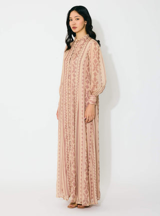 Peach and cream pattern long shirt dress