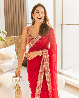Punit Balana Classic Surkh Laal Sari And Blouse available on indiaspopup