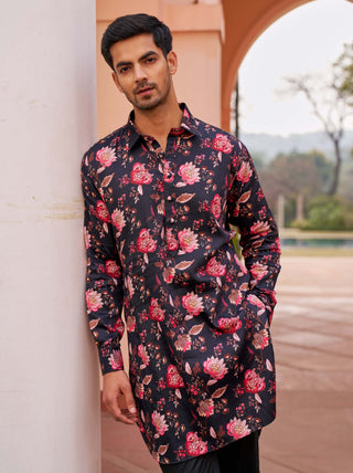 Chhavvi Aggarwal Men-Black Printed Kurta And Pants-INDIASPOPUP.COM