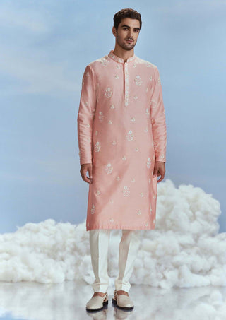 Nachiket Barve Men-Salmon Mehtab Bagh Long Kurta And Pants-INDIASPOPUP.COM
