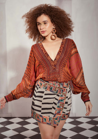 Black & White Byzantine Wrap Skirt by Nikita Mhaisalkar available on Indiaspopup.com