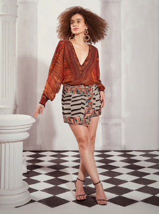 Black & White Byzantine Wrap Skirt by Nikita Mhaisalkar available on Indiaspopup.com