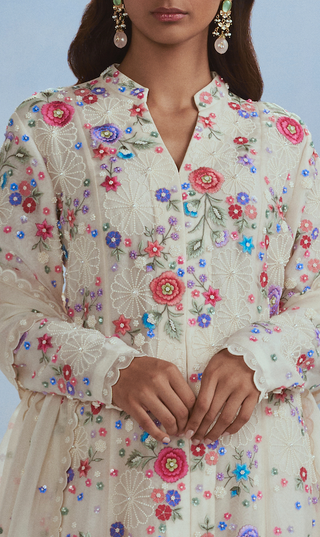 Nachiket Barve-Ivory Lunar Blossom Kalidar Kurta Set-INDIASPOPUP.COM