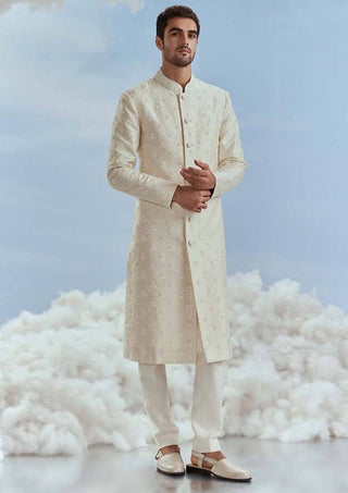 Nachiket Barve Men-Pearl Nawab Boota Long Sherwani Set-INDIASPOPUP.COM