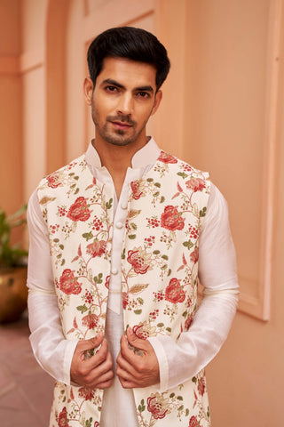 Chhavvi Aggarwal Men-Ivory Kurta Set And Long Bundi-INDIASPOPUP.COM