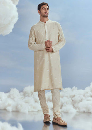 Nachiket Barve Men-Cream Nawab Boota Long Kurta And Pants-INDIASPOPUP.COM