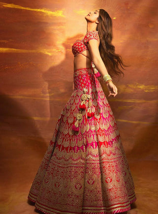 Gopi Vaid-Golconda Red Shilpa Lehenga Set-INDIASPOPUP.COM