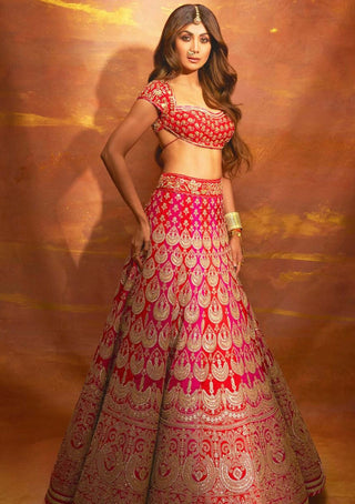 Gopi Vaid-Golconda Red Shilpa Lehenga Set-INDIASPOPUP.COM