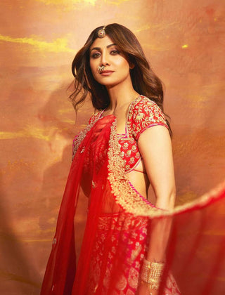Gopi Vaid-Golconda Red Shilpa Lehenga Set-INDIASPOPUP.COM