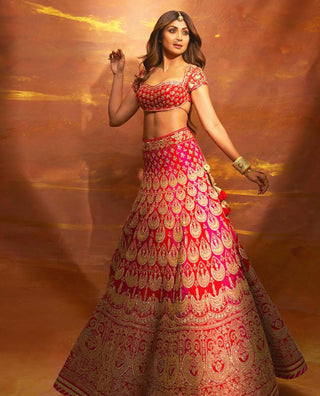 Gopi Vaid-Golconda Red Shilpa Lehenga Set-INDIASPOPUP.COM