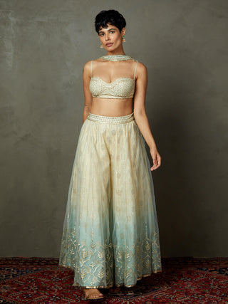 Ri.Ritu Kumar-Off-White Sterling Bustier And Palazzo Set-INDIASPOPUP.COM