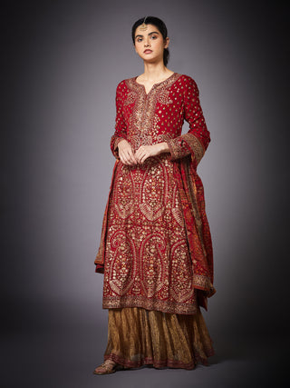 Ri.Ritu Kumar-Red Daya Kurta And Palazzo Set-INDIASPOPUP.COM