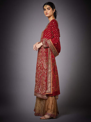 Ri.Ritu Kumar-Red Daya Kurta And Palazzo Set-INDIASPOPUP.COM