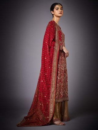 Ri.Ritu Kumar-Red Daya Kurta And Palazzo Set-INDIASPOPUP.COM