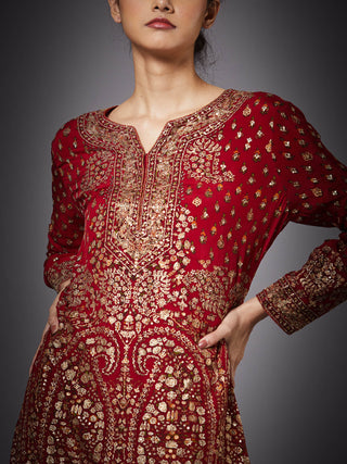 Ri.Ritu Kumar-Red Daya Kurta And Palazzo Set-INDIASPOPUP.COM