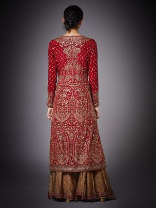 Ri.Ritu Kumar-Red Daya Kurta And Palazzo Set-INDIASPOPUP.COM