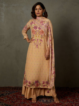 Ri.Ritu Kumar-Peach & Multi Dahlia Floral Kurta Garara Set-INDIASPOPUP.COM