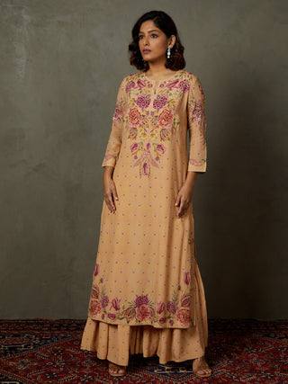 Ri.Ritu Kumar-Peach & Multi Dahlia Floral Kurta Garara Set-INDIASPOPUP.COM