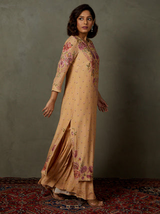 Ri.Ritu Kumar-Peach & Multi Dahlia Floral Kurta Garara Set-INDIASPOPUP.COM
