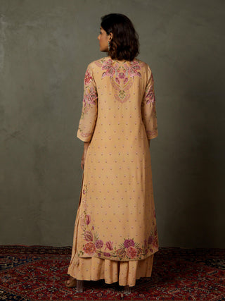 Ri.Ritu Kumar-Peach & Multi Dahlia Floral Kurta Garara Set-INDIASPOPUP.COM