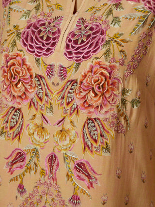 Ri.Ritu Kumar-Peach & Multi Dahlia Floral Kurta Garara Set-INDIASPOPUP.COM