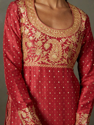 Ri.Ritu Kumar-Cranberry Pink Ashvika Kurta And Garara Set-INDIASPOPUP.COM