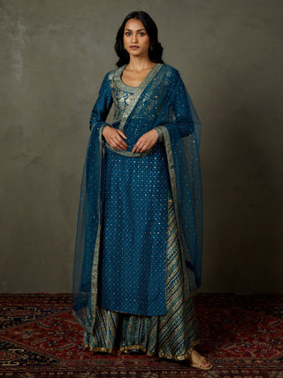 Ri.Ritu Kumar-Midnight Blue Kurta And Garara Set-INDIASPOPUP.COM