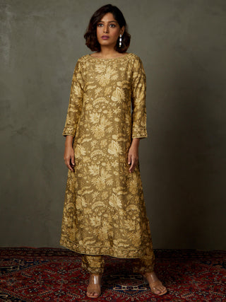 Ri.Ritu Kumar-Khaki Beige Anayna Kurta Set-INDIASPOPUP.COM