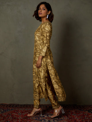 Ri.Ritu Kumar-Khaki Beige Anayna Kurta Set-INDIASPOPUP.COM