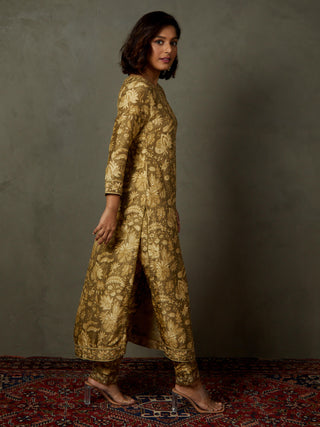Ri.Ritu Kumar-Khaki Beige Anayna Kurta Set-INDIASPOPUP.COM