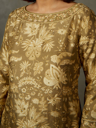 Ri.Ritu Kumar-Khaki Beige Anayna Kurta Set-INDIASPOPUP.COM