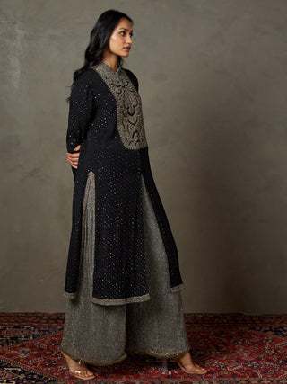 Ri.Ritu Kumar-Black And Grey Shivalika Kurta Set-INDIASPOPUP.COM