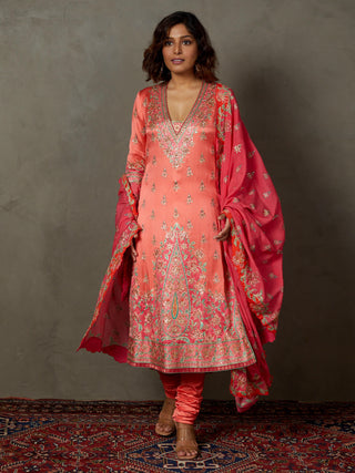Ri.Ritu Kumar-Coral Pink Arin Kurta Set-INDIASPOPUP.COM