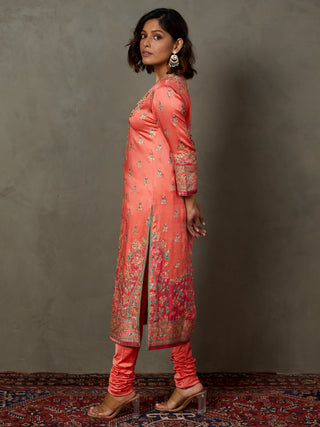 Ri.Ritu Kumar-Coral Pink Arin Kurta Set-INDIASPOPUP.COM