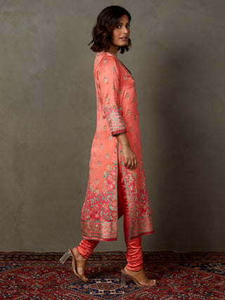 Ri.Ritu Kumar-Coral Pink Arin Kurta Set-INDIASPOPUP.COM
