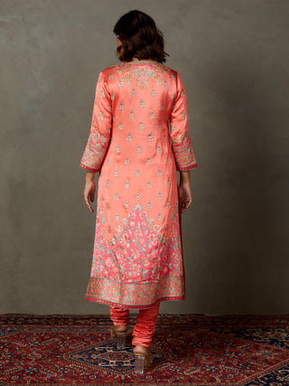 Ri.Ritu Kumar-Coral Pink Arin Kurta Set-INDIASPOPUP.COM