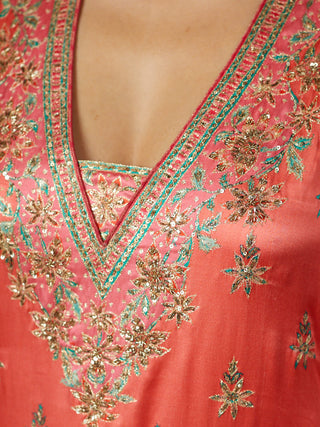 Ri.Ritu Kumar-Coral Pink Arin Kurta Set-INDIASPOPUP.COM