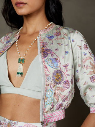 Ri.Ritu Kumar-Powder Blue Flower Jacket And Palazzo Set-INDIASPOPUP.COM
