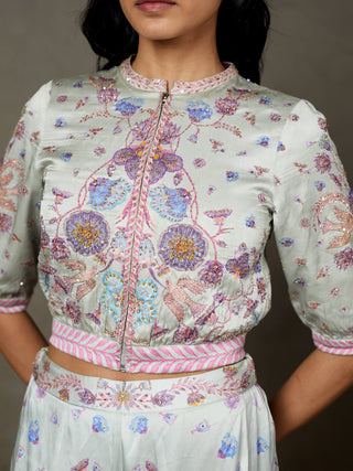 Ri.Ritu Kumar-Powder Blue Flower Jacket And Palazzo Set-INDIASPOPUP.COM
