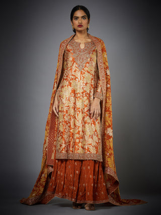 Ri.Ritu Kumar-Rust Chameli Kurta And Palazzo Set-INDIASPOPUP.COM