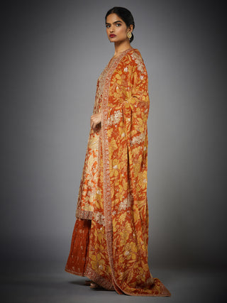 Ri.Ritu Kumar-Rust Chameli Kurta And Palazzo Set-INDIASPOPUP.COM