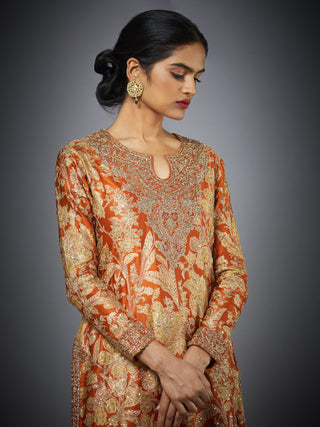 Ri.Ritu Kumar-Rust Chameli Kurta And Palazzo Set-INDIASPOPUP.COM