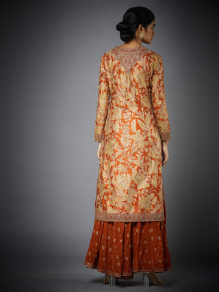 Ri.Ritu Kumar-Rust Chameli Kurta And Palazzo Set-INDIASPOPUP.COM