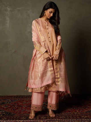 Ri.Ritu Kumar-Antique Peach Manjari Kurta Set-INDIASPOPUP.COM
