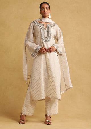 Ritu Kumar-Off-White Embroidered Kurta Set-INDIASPOPUP.COM