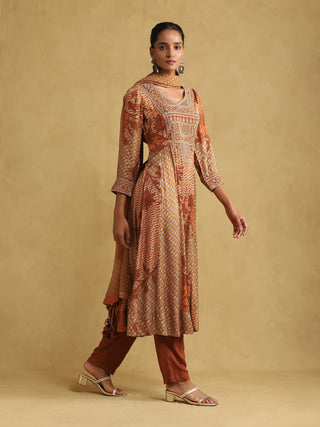 Ritu Kumar-Rust Micro Print Embroidered Kurta Set-INDIASPOPUP.COM