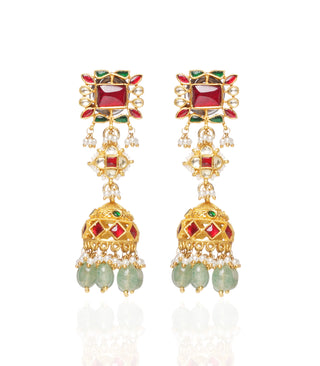 Mawya red and green kundan choker and earrings