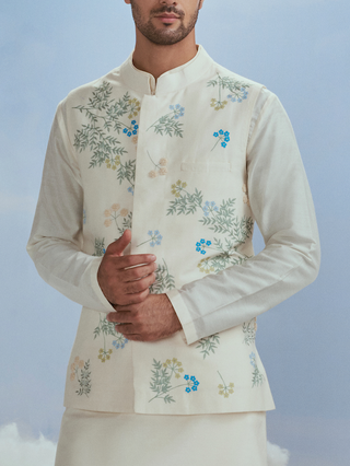 Nachiket Barve Men-Ivory Mayflower Bundi Set-INDIASPOPUP.COM