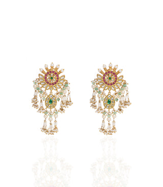 Bhavini red and green kundan long necklace set