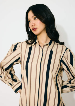 Cream and dark green stripe shirt dress